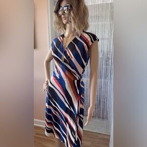NWOT Vince Camuto Multi-Color Stripe Wrap Around Dress Size S Beautiful colors